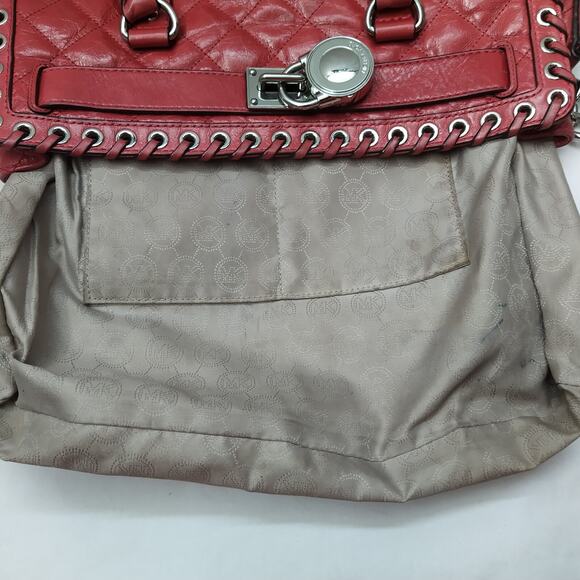 Michael Kors Hippie Grommet Hamilton Red Quilted Leather Large Tote Bag - Picture 13 of 16
